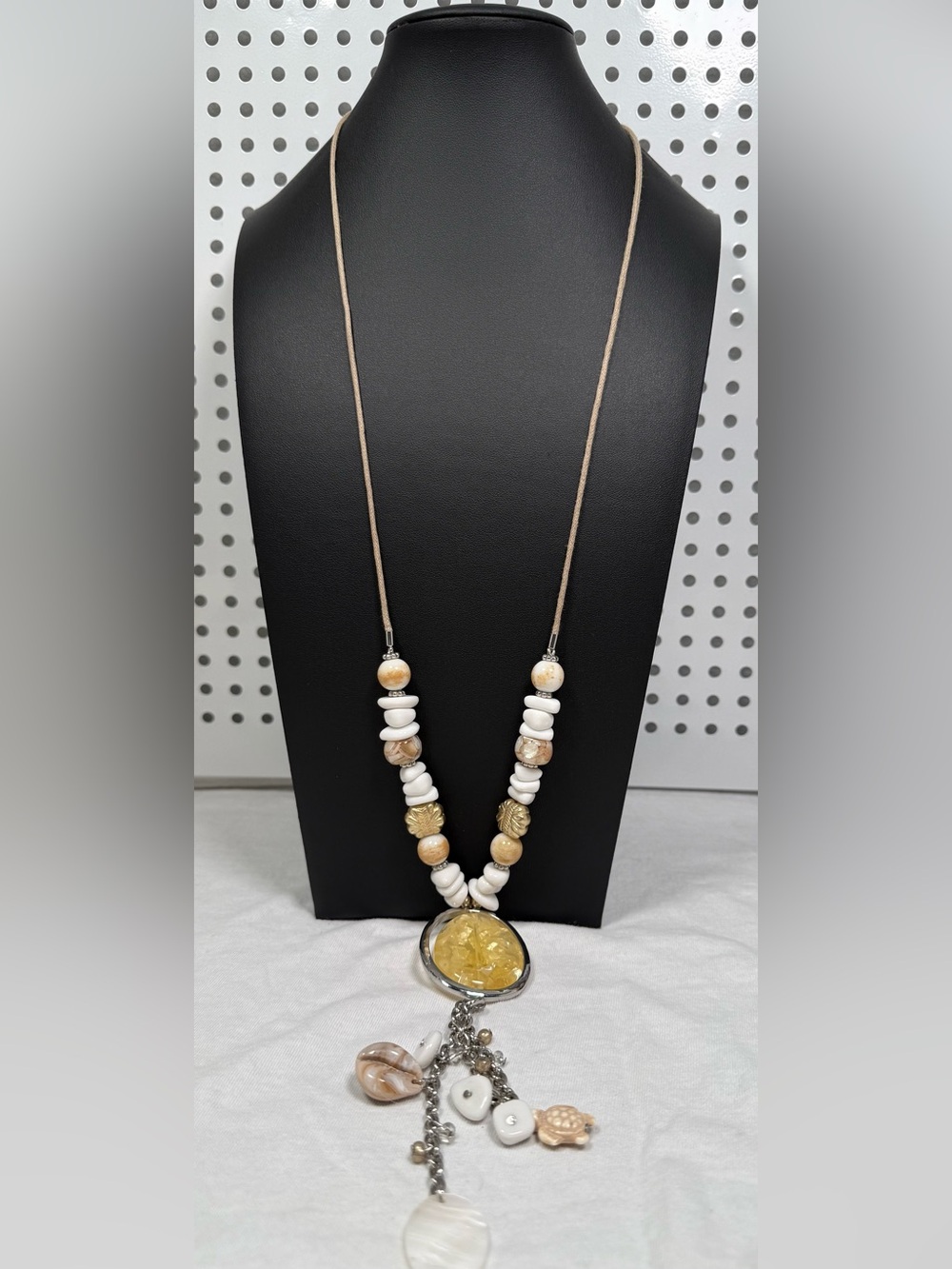 Chico’s Coastal Statement Necklace Shell Turtle Charm NWT